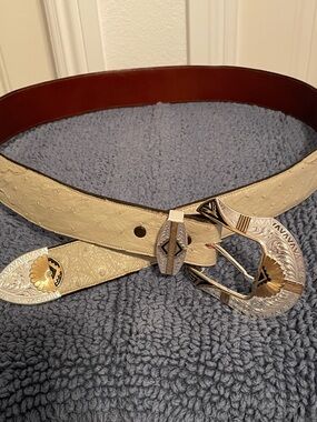 Montana Silversmiths Ranger Buckle With Lucchese Ostrich Belt Vintage Unworn